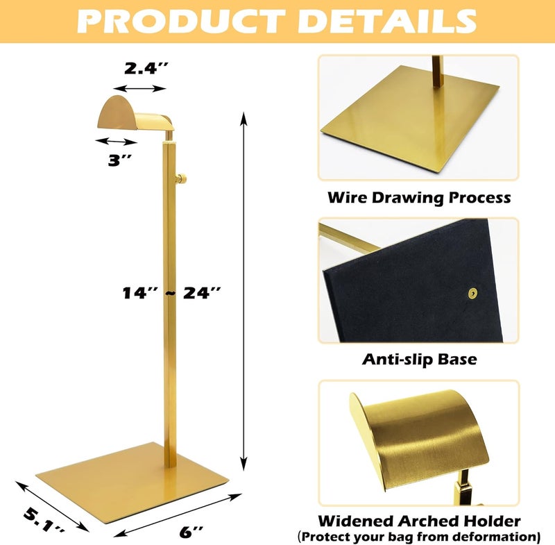 Royxen 3 Pack Purse Holder, Purse Display Stand with Adjustable Height, Bag Stands for Display, Stainless Steel Purse Rack for Bags Organizer (Gold) - Image 2